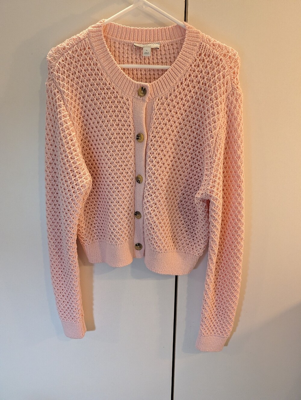 Ann Taylor Weekend XL Light Pink Open-Knit Button Cardigan SweaterNWT